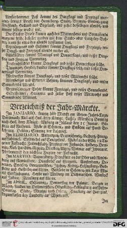 Verzeichniss der Jahr-Märckte