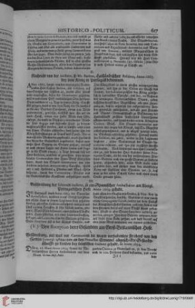 CAP. VI./II. Abs./V. Von Reception derer Gesandten am Groß=Britannischen Hofe