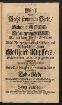 Abriß Einer Recht frommen Seele, Aus dem Halten an Gott, Und Erhalten von Gott