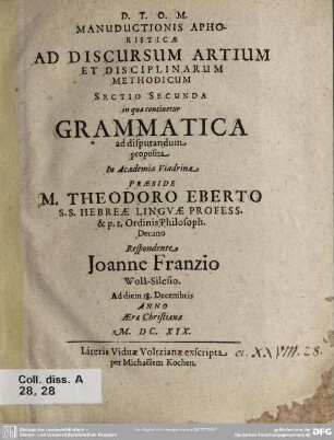 2: Grammatica ad disputandum proposita