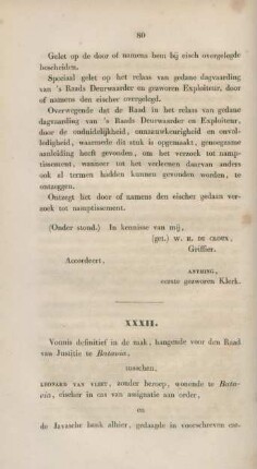 XXXII. Vonnis definitief in de zaak, hangende voor den Raad van Justitie te Batavia