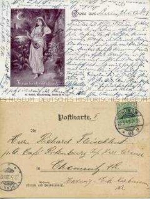 Postkarte mit Frauenbild und Spruch