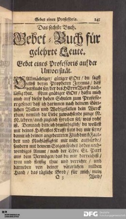 Das sechste Buch. Gebet-Buch fuer gelehrte Leute