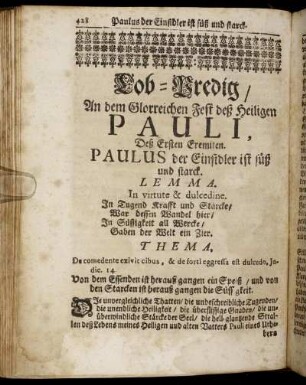[Zwey und zwaintzigste] Lob-Predig, Paulus der Einsidler ist süß uns starck – [Sechs und zwainzigste] Lob-Predig, Joannes Dei ein Liebes-Fischer