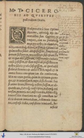 Marci Tullii Ciceronis Ad Quirites post reditum Oratio