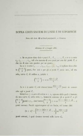 Sopra certi sistemi di linee e di superficie.