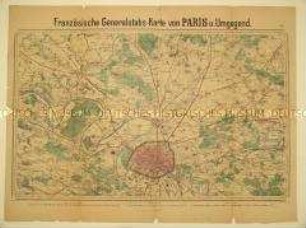 Karte von Paris und Umland mit eingezeichneten Festungswerken