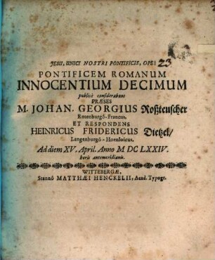 Pontificem Romanum Innocentium decimum publice consideratum