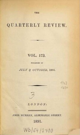 The quarterly review. 173 = No. 345 - 346. 1891