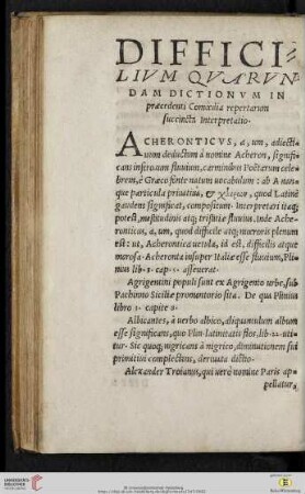 Difficilivm qvarvndam Dictionvm in præcedenti Comœdia repertarum succincta interpretatio