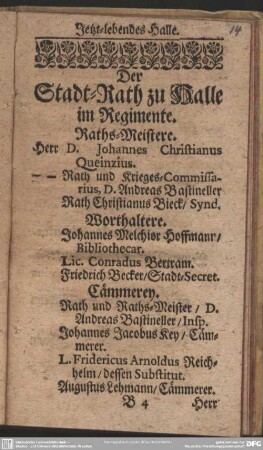 Der Stadt-Rath zu Halle im Regimente