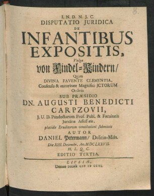 Disputatio Iuridica De Infantibus Expositis, Vulgo von Findel-Kindern