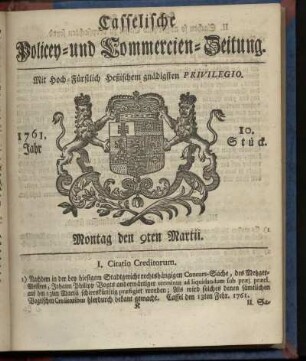 10. Stueck, Montag den 9ten Martii 1761