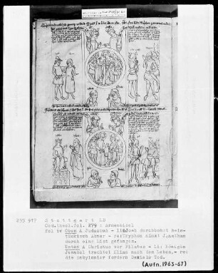 Armenbibel — Bildseite mit zwei Gruppen von typologischen Szenen, Folio 6verso