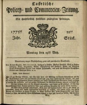 22tes Stueck, Montag den 20ten May 1775