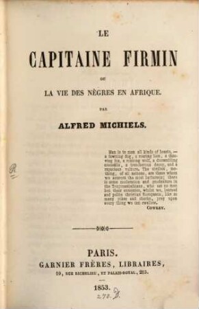 Le Capitaine Firmin ou la vie des Nègres en Afrique