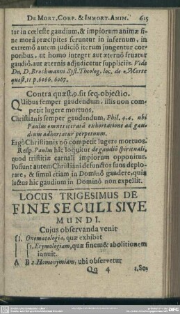 Locus Trigesimus De Fine Seculi Sive Mundi