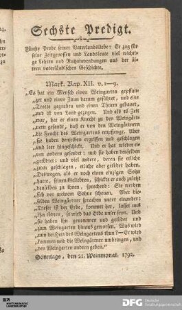Sechste Predigt.