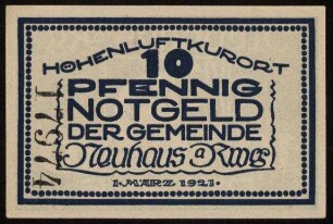 10 Pfennig Notgeld der Gemeinde Neuhaus