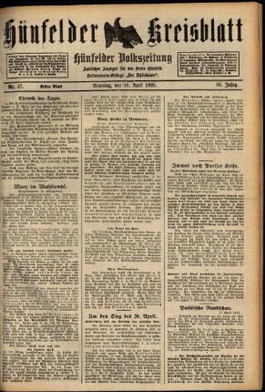 Erste Ausgabe vom Samstag, den 18. April 1925.