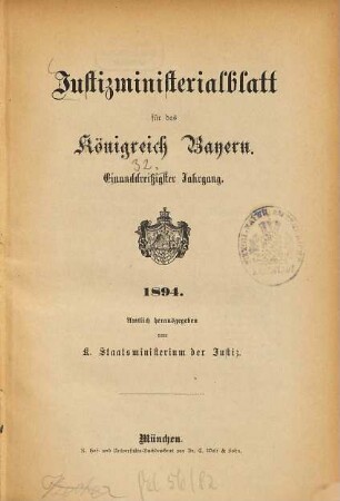 Justizministerialblatt für den Freistaat Bayern. 32. 1894