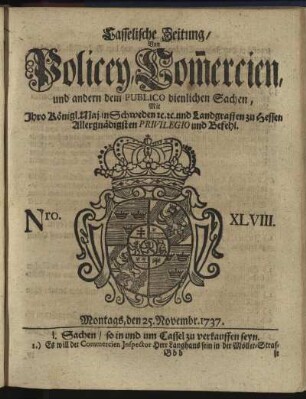 Nro. XLVIII, Montags, den 25. Novembr 1737