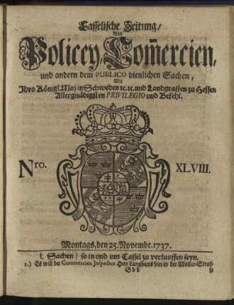Nro. XLVIII, Montags, den 25. Novembr 1737