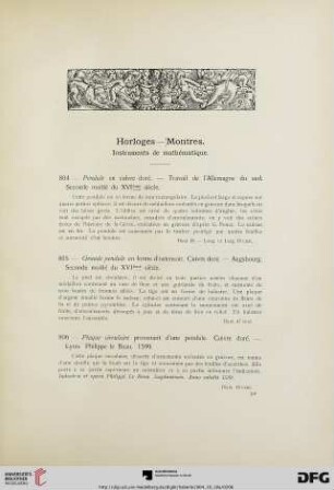 Horloges – montres. Instruments de mathématique (No. 804-863)