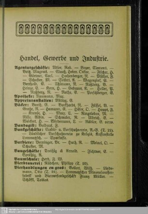 Berufsklassen und Gewerbebetriebe : Handel, Gewerbe und Industrie