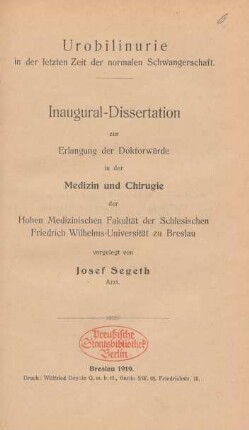 Urobilinurie in der letzten Zeit der normalen Schwangerschaft