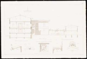 Architektonische Entwürfe für den vorhandener Gebäude, Potsdam 1845-49. Die Hofgärtner Sellosche Dienstwohnung in Sanssouci, Potsdam Umbau: Tafel 12. Schnitt und Details