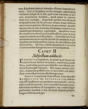 Caput II Subjectum adducit.