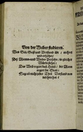 Von der Weiber studieren.
