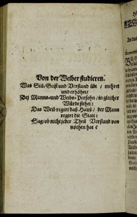 Von der Weiber studieren.