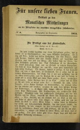 ¬Die¬ Predigt aus der Kinderstube : (eine Predigt) ; Matth. 18, 1-11