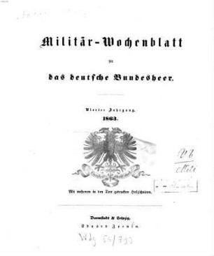 Militär-Wochenblatt für das deutsche Bundesheer. 4. 1863