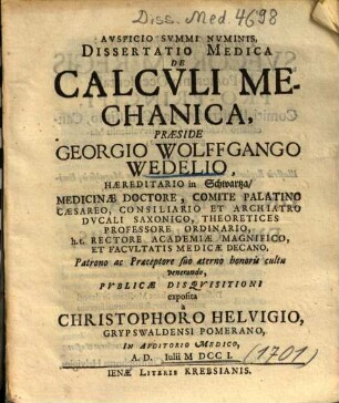 Dissertatio Medica De Calcvli Mechanica