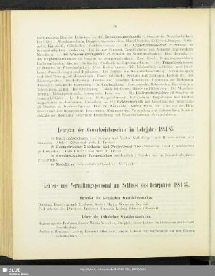 Lehrplan der Gewerbzeichenschule im Lehrjahre 1884/85