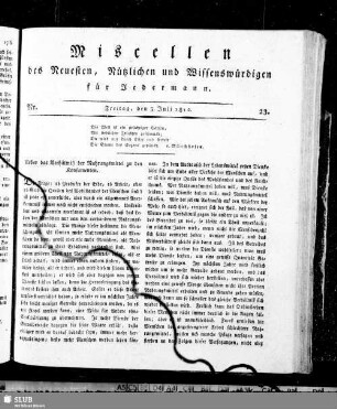 Miscellen des Neuesten, Nützlichen und Wissenswürdigen für Jedermann