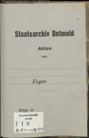 Belegakten zum Heiratsregister der evangelischen Gemeinde Enger, Kreis Herford (1811)