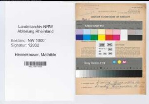 Entnazifizierung Mathilde Hennekeuser, geb. 26.03.1889 (Postassistentin)