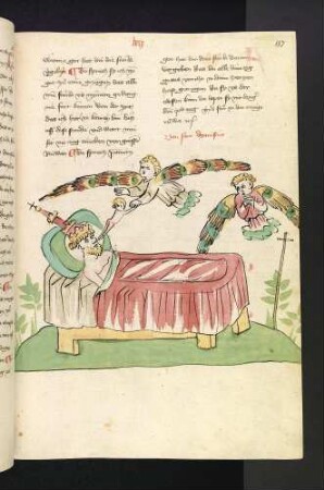 Zwei Engel führen die Seele von Papst Dionysius in den Himmel