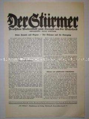 Werbeblatt für die antisemitische Wochenzeitung "Der Stürmer"