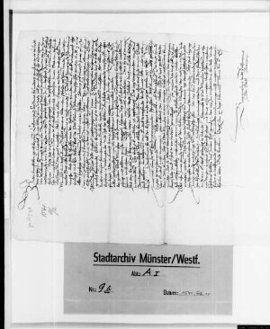 Schreiben der Stadt Bremen an den Bürgermeister Wilbrand Plönies zu Münster wegen der Wiedererlangung der Privilegien auf Verwendung der Hanse. Or.