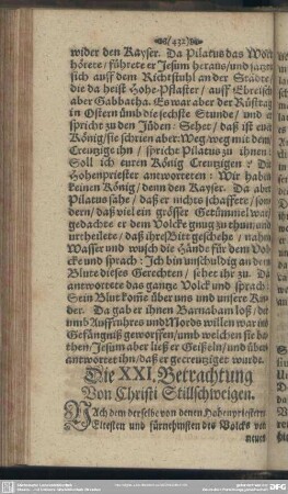 Die XXI. Betrachtung, Von Christi Stillschweigen