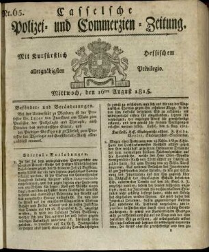 Nr. 65, Mittwoch, den 16ten August 1815
