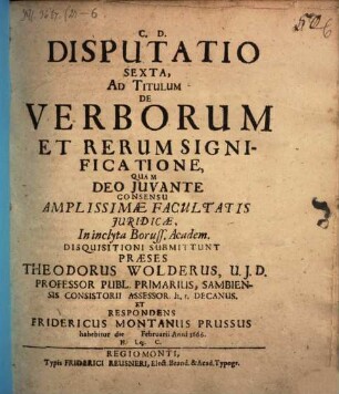 Disputatio Sexta, Ad Titulum De Verborum Et Rerum Significatione