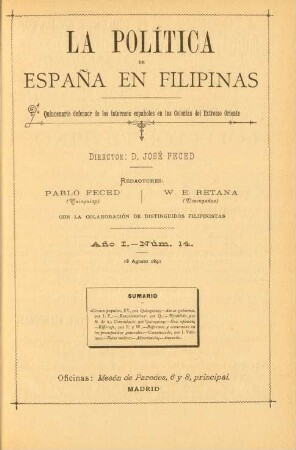 Núm. 14. 18 Agosto 1891