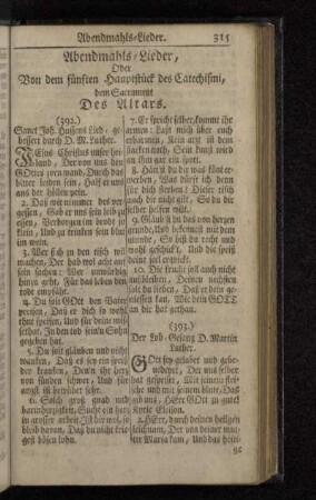 Abendmahls-Lieder , Oder Von dem fünften Hauptstück des Catechismi, dem Sacrament Des Altars.