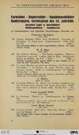 Farbstiche – Kupferstiche – Schabkunstblätter – Radierungen, vorwiegend des 18. Jahrhunderts (Nr. 99-279)